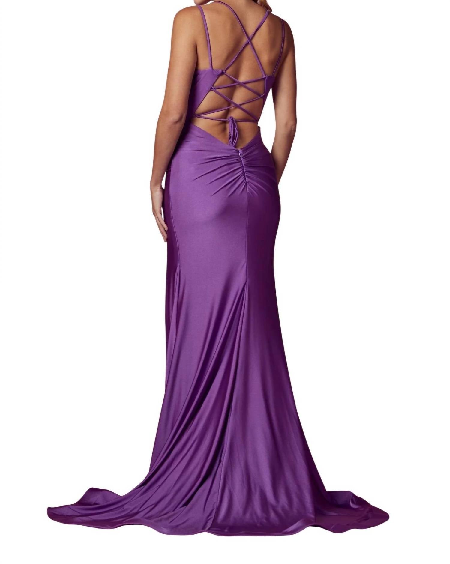Xoxo - Fitted Strappy Back Slit Gown