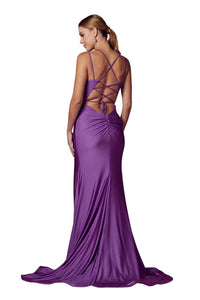 Xoxo - Fitted Strappy Back Slit Gown