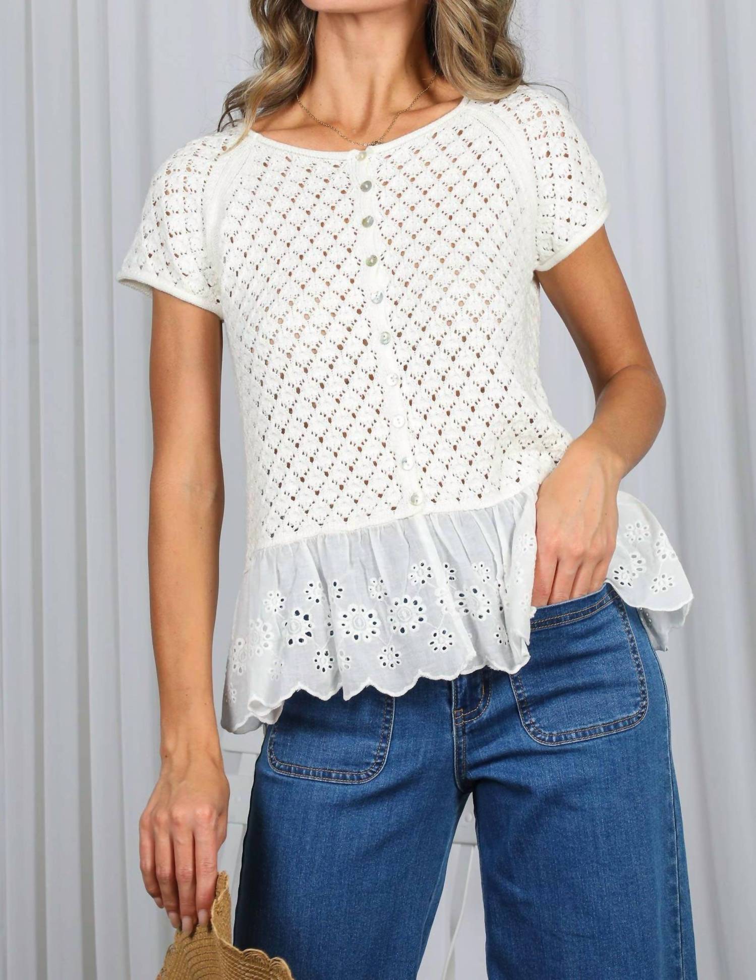 Vine & Love - Eyelet Lace Crochet Sweater Top