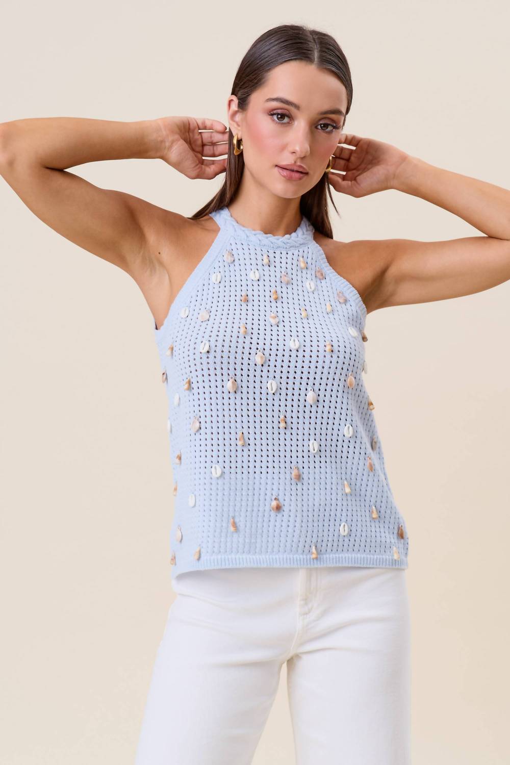 Able - Shell Embellished Halter Top