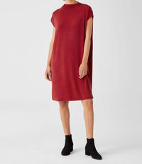 Eileen Fisher - Sueded Cupro Knit Funnel Neck Dress