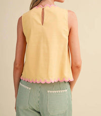 &Merci - Floral Embroidery Scalloped Tank