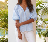 Karen Kane - Puff Sleeve Embroidered Top