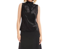 Karen Kane Sleeveless Crushed Velvet Drape Front Top in black - women's blouse