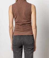 Lilla P Shirred Mock Neck Tank Top in java - women's tank top - detail view