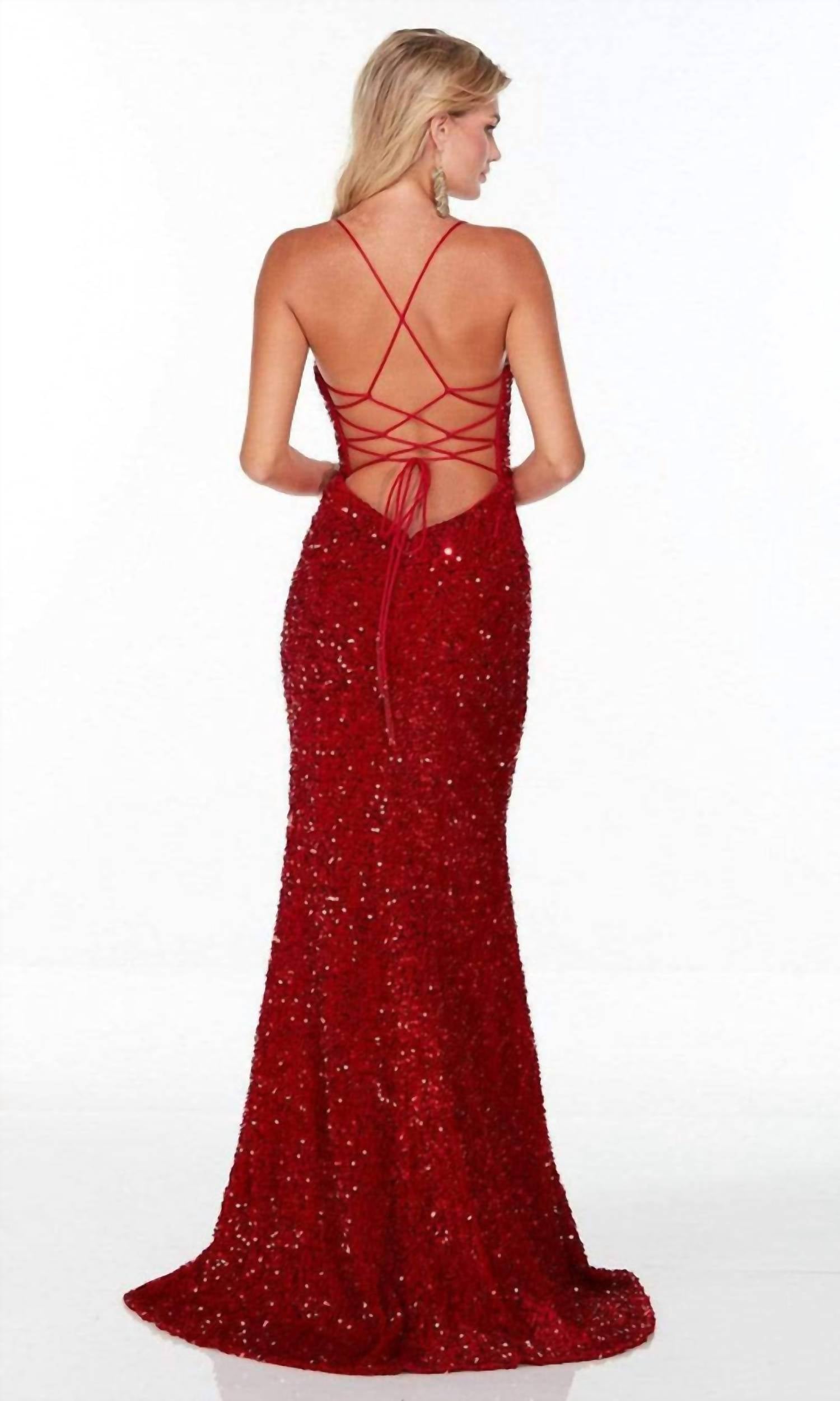 ALYCE PARIS Spaghetti Strap Sequin Evening Gown in red - women's dress - alternate view