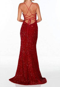 ALYCE PARIS Spaghetti Strap Sequin Evening Gown in red - women's dress - detail view