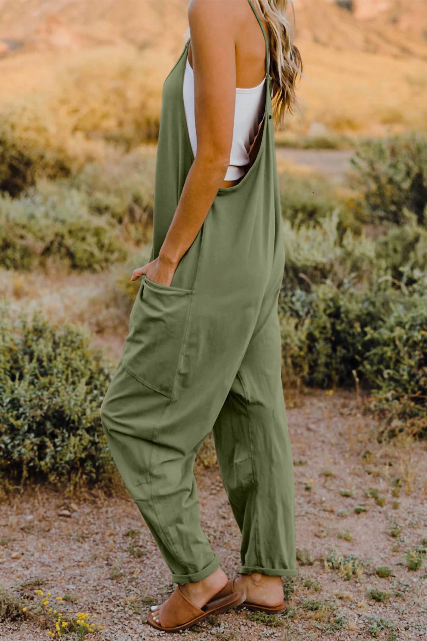 Double Take - Full Size V-neck Sleeveless Jumpsuit With Pockets