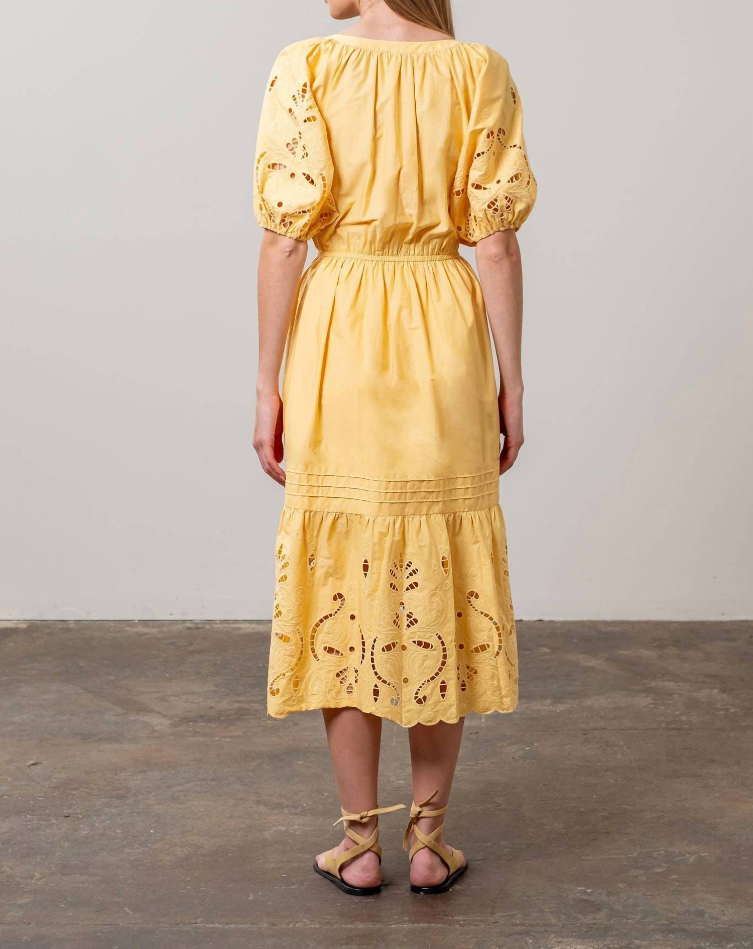 MOON RIVER Eyelet Midi Dress in light yellow - women's dress - alternate view