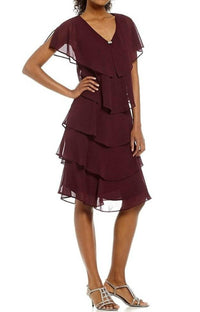 Slny - Georgette Tiered Capelet Dress
