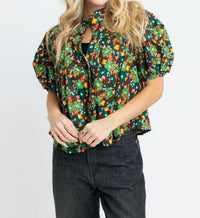 Karlie Floral Button Pleat Top in brown multi - women's blouse - alternate view