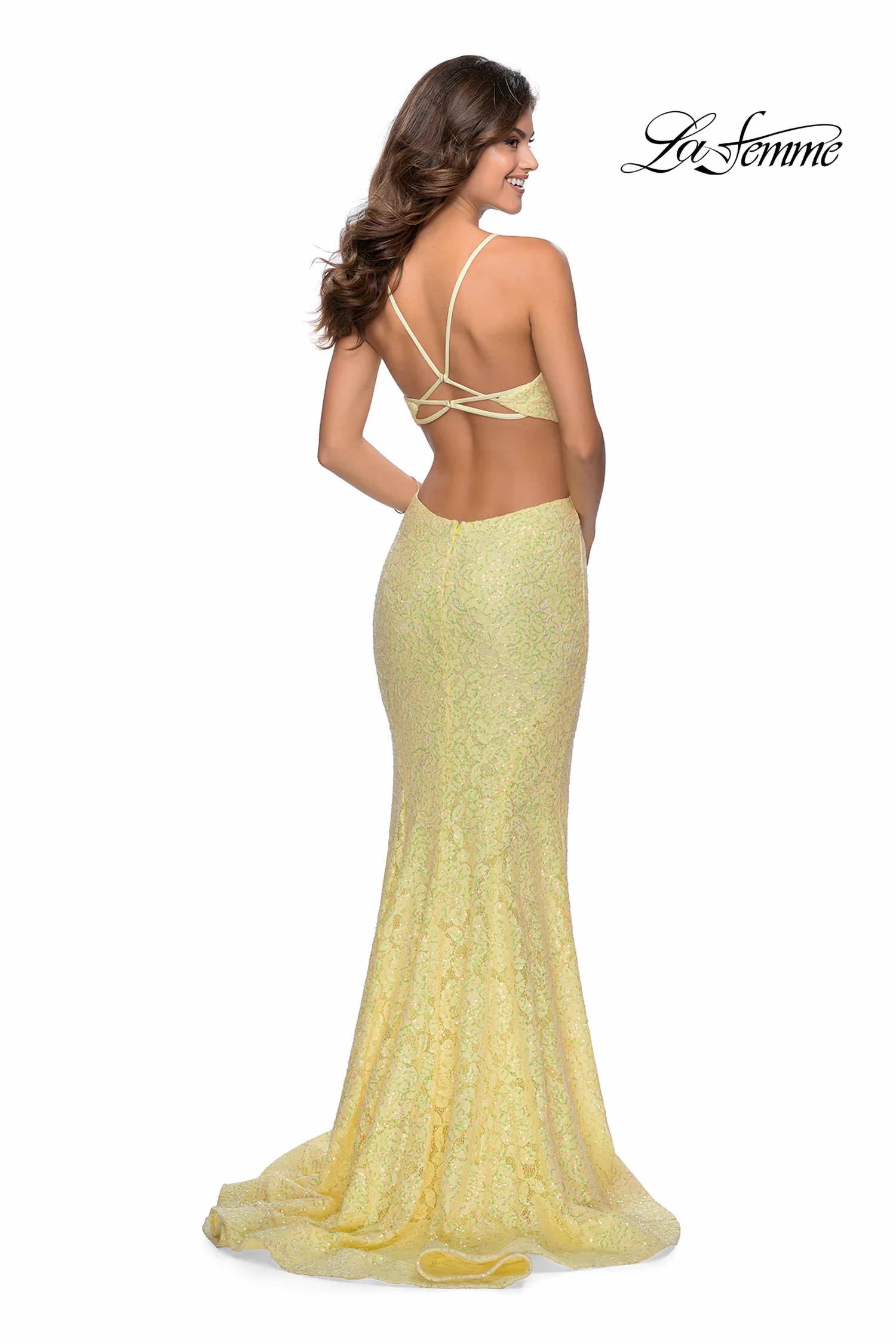 La Femme - Cut Out Lace Long Prom Dress