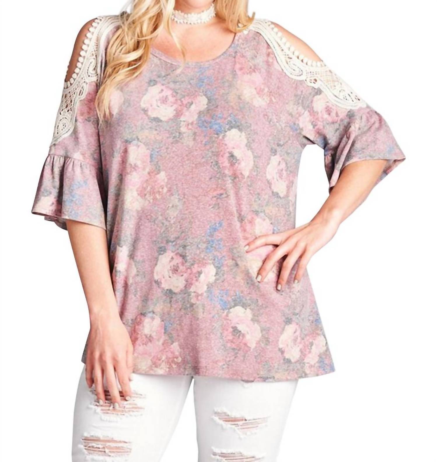 Oddi - Floral Crochet Washed Top