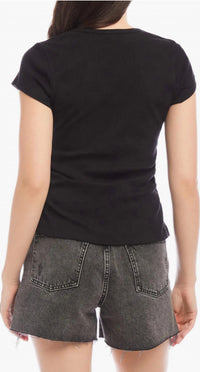 Fifteen Twenty Lorna Cap Sleeve Square Neck Top in black - women's t-shirt - detail view
