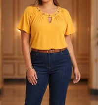 Zac & Rachel - Sunset Gold Keyhole Blouse