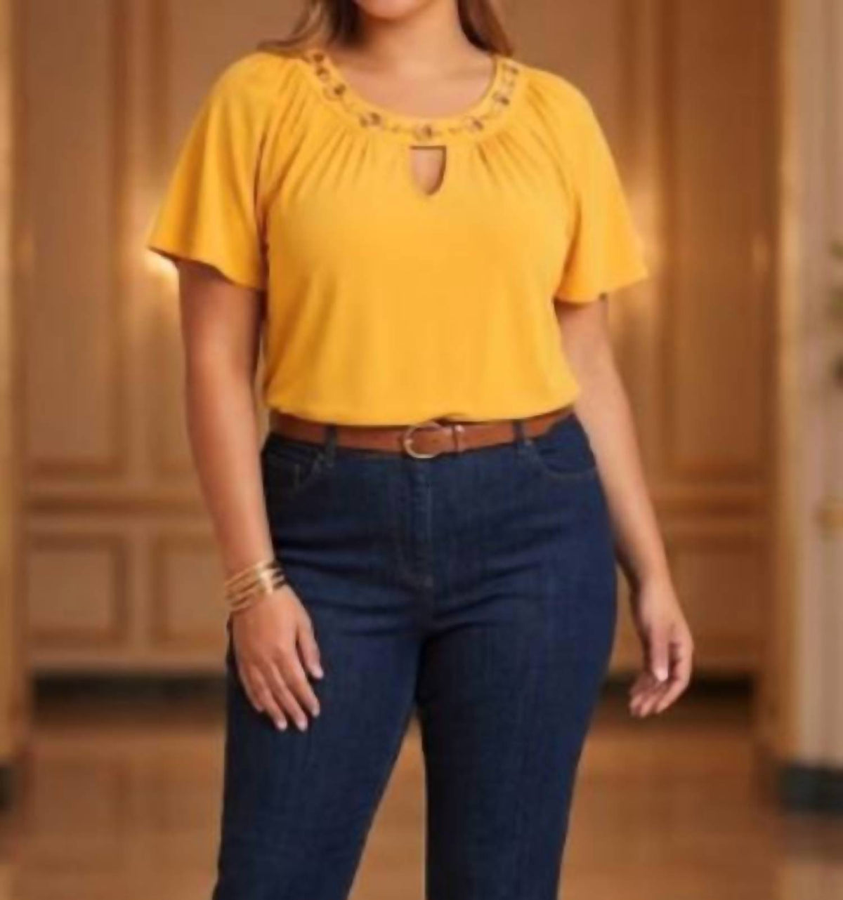 Zac & Rachel - Sunset Gold Keyhole Blouse