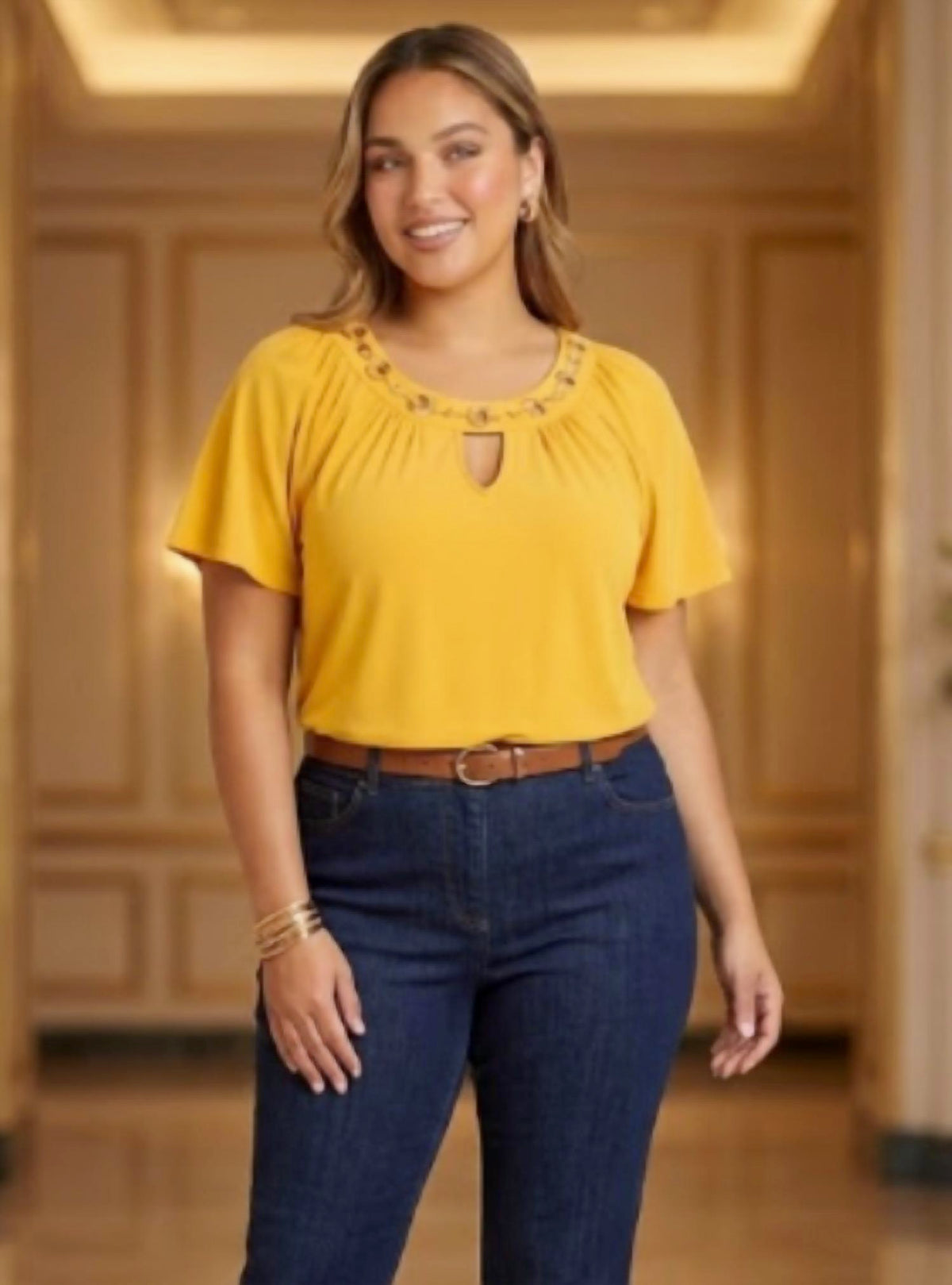 Zac & Rachel - Sunset Gold Keyhole Blouse