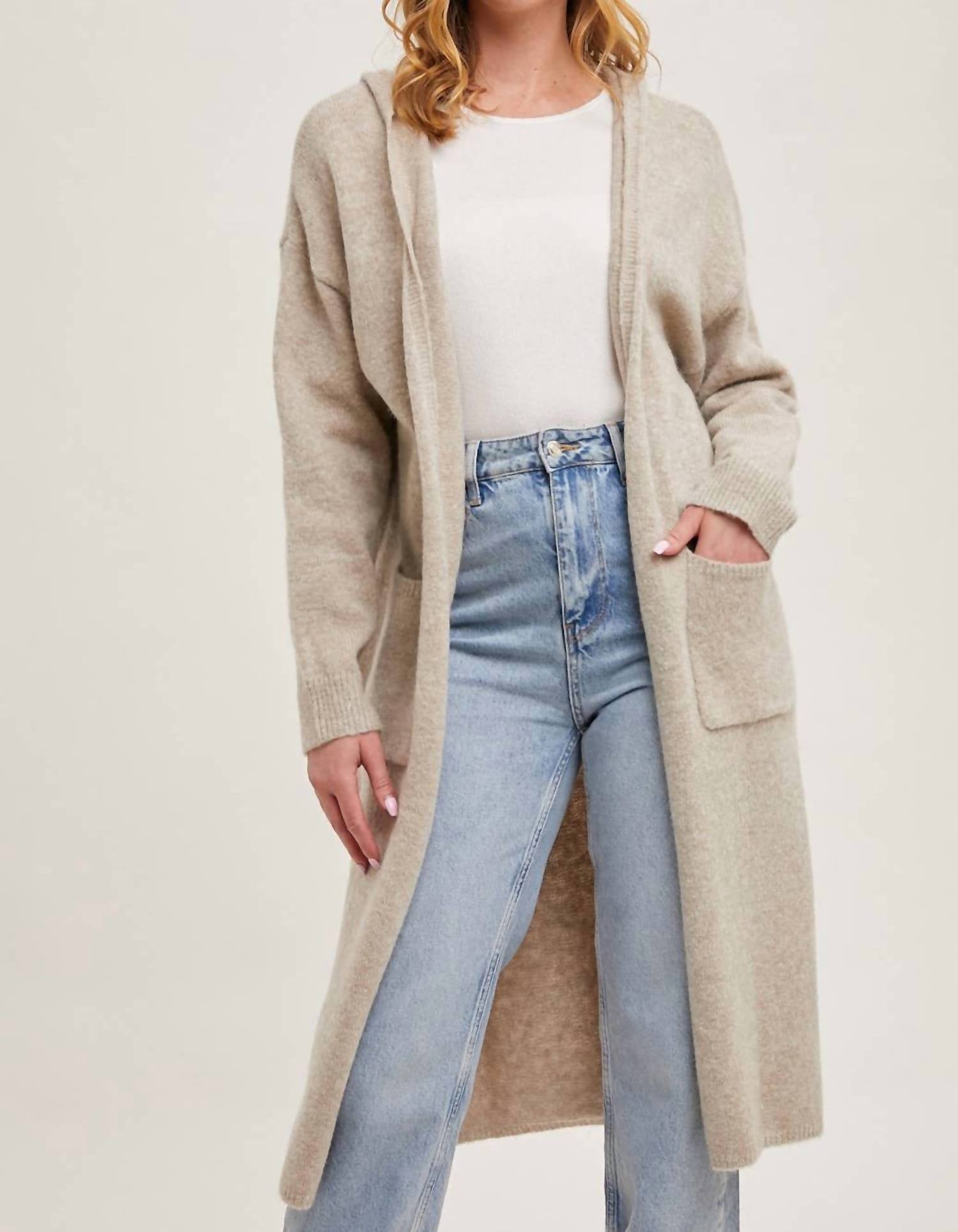 Bluivy - Longline Hoodie Drape Open Front Cardigan