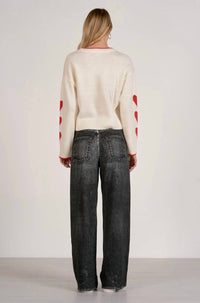 ELAN Heart Crewneck Sweater in off white - women's sweater - detail view