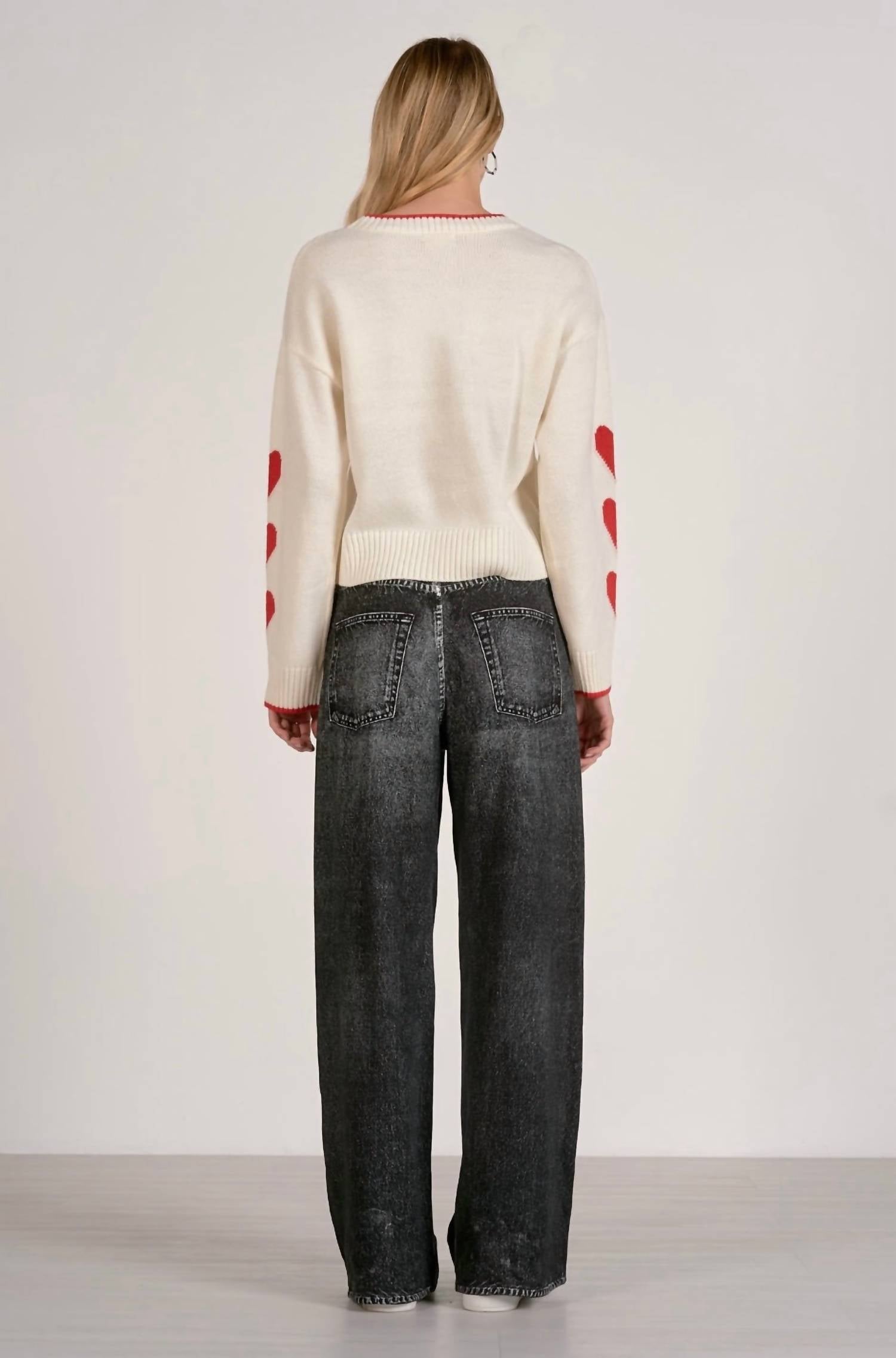 ELAN Heart Crewneck Sweater in off white - women's sweater - detail view