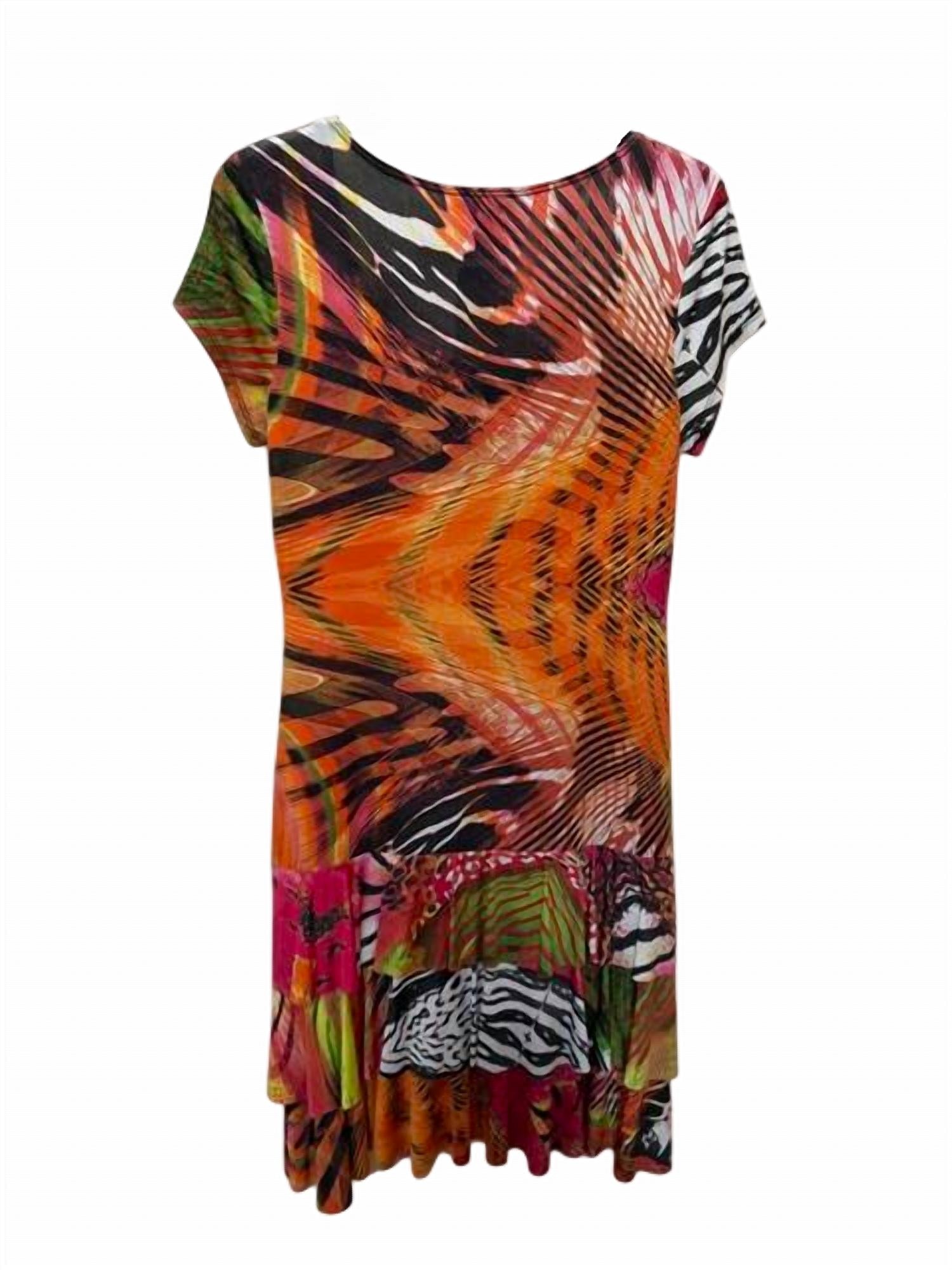 Bali Corp. Women Ruffle Hem Printed Mini Dress in multi - women's dress - detail view