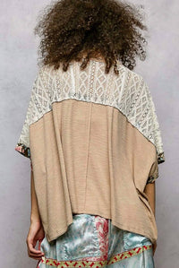 POL Floral Lace Top in multi brown grey - women's blouse - alternate view