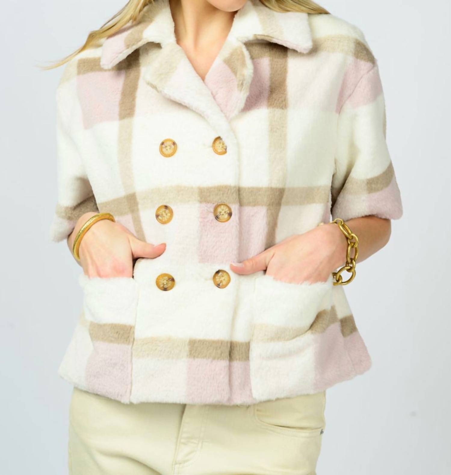 Ivy Jane - Plaid Double Button Fur Top