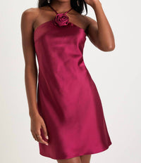 Lulus - Sweet Prose Satin Rosette Halter Neck Mini Dress