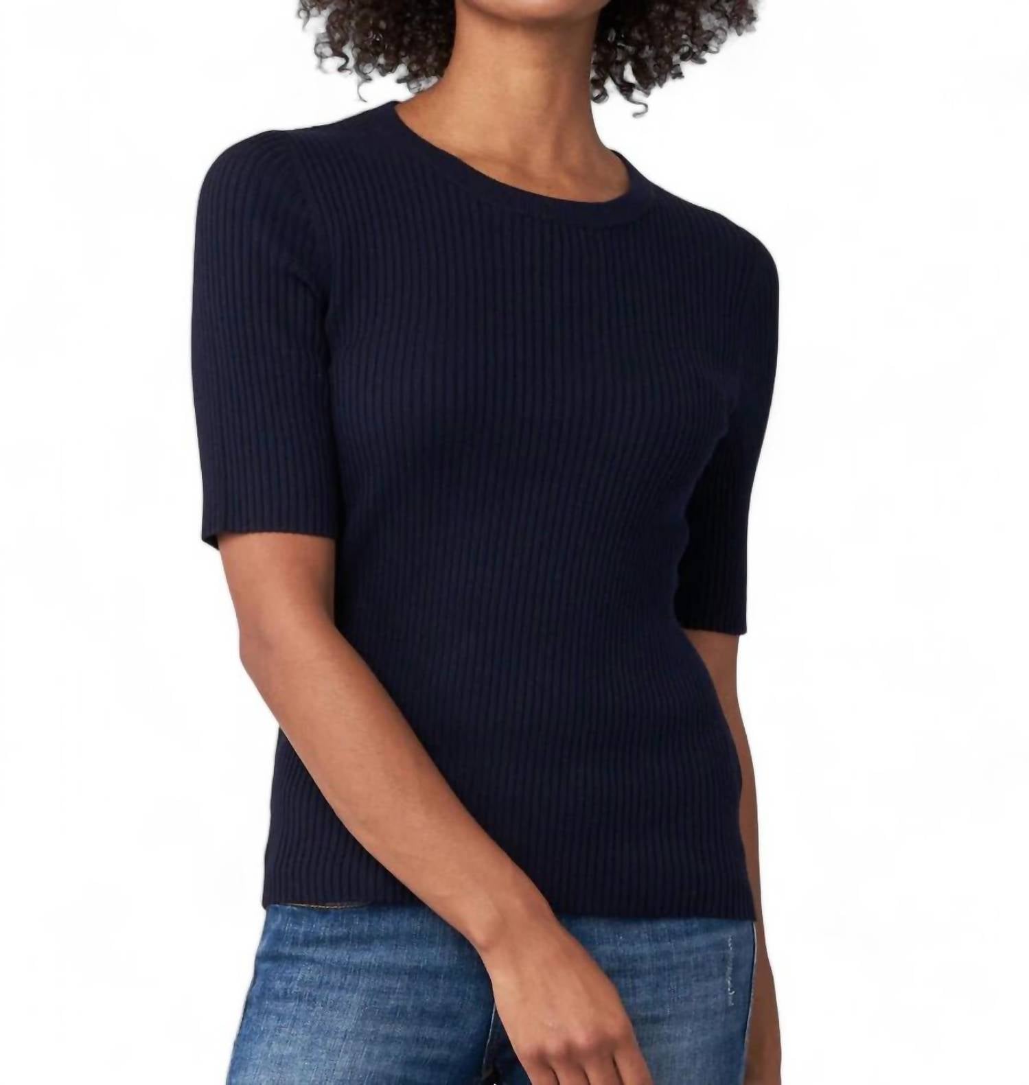 Repeat Cashmere - SHORT SLEEVE FINE RIB CREW SWEATER