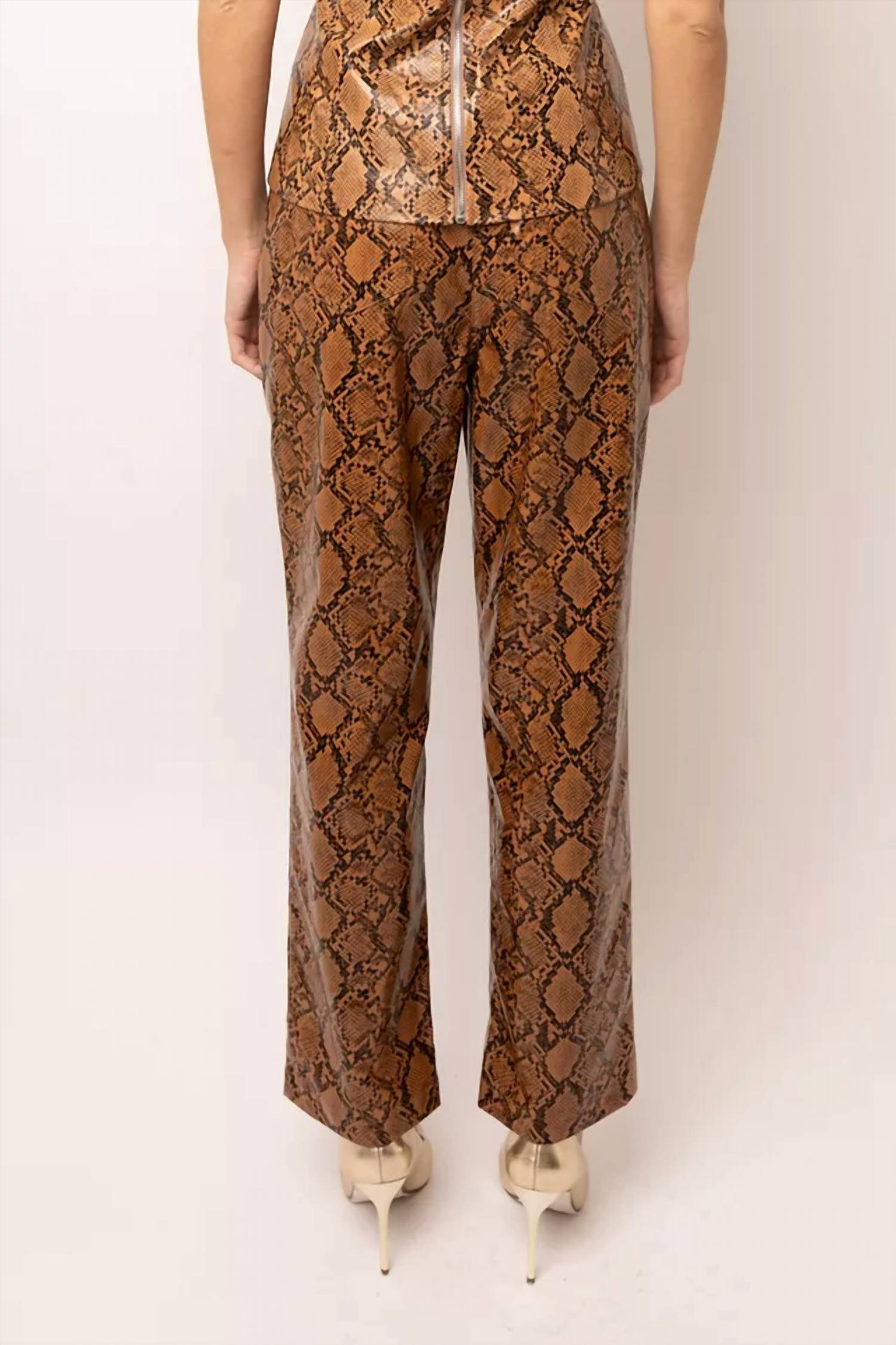 AMYLYNN Faux leather snakeskin pant in brown - women's intimate - detail view