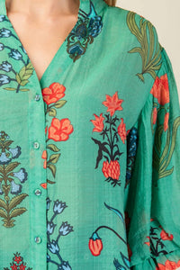 Gigio - Printed Button-down With 3/4 Length Gathered Balloon Sleeves Top