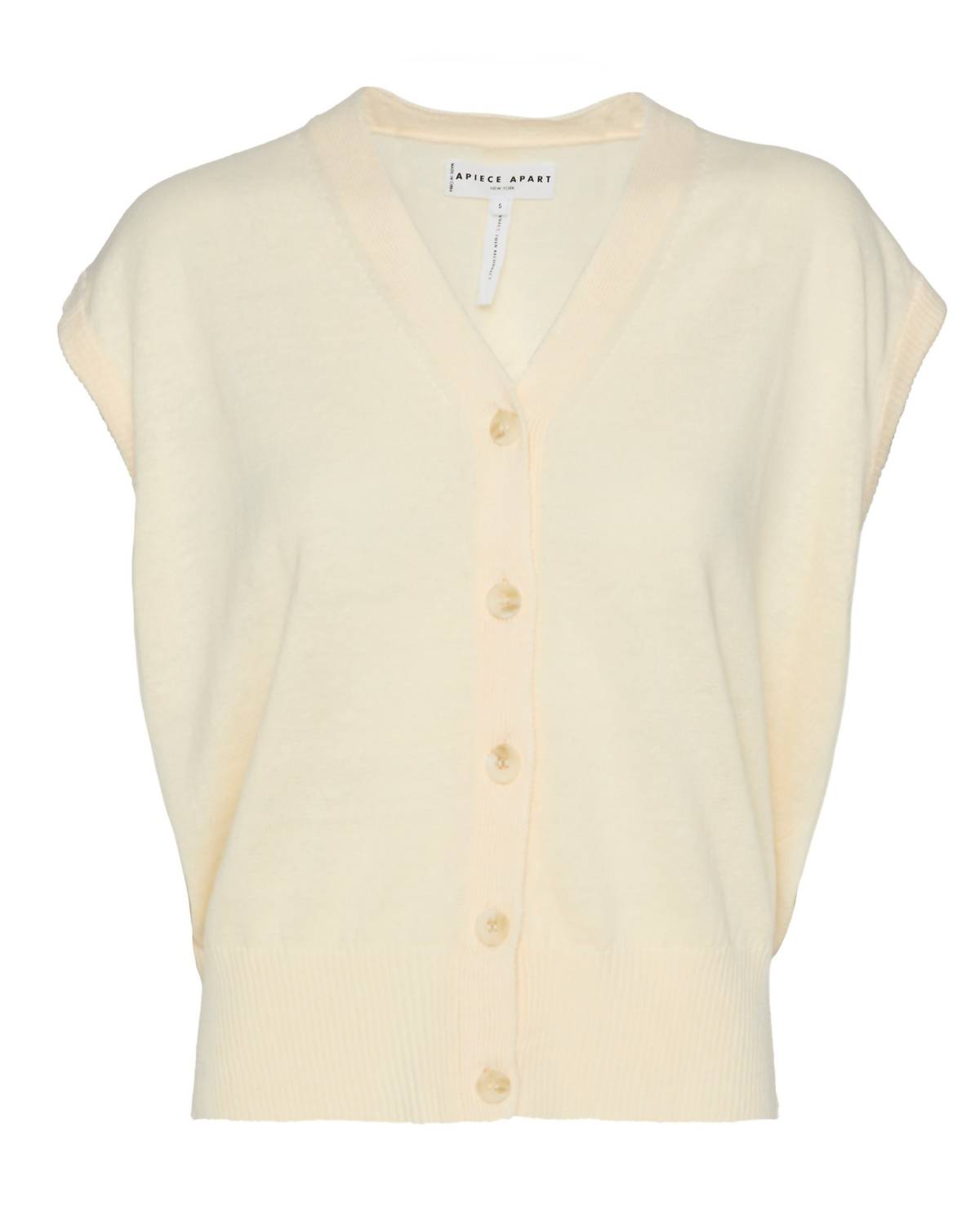 APIECE APART Fine Weight Cropped Vest in cream 3 - women's jacket - view 4