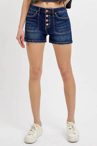 Risen - High Rise Denim Patch Pocket Shorts