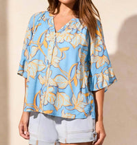 Tribal - Ruffle Sleeve Jacquard Blouse