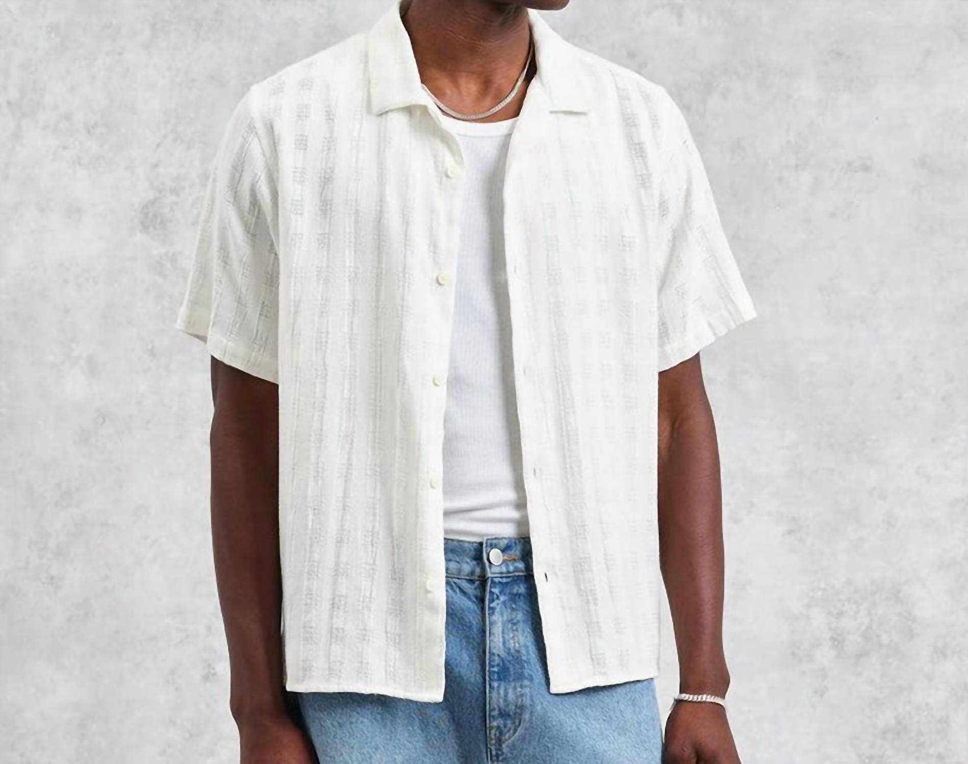 Wax London - Didcot Open Weave Grid Short-sleeve Shirt