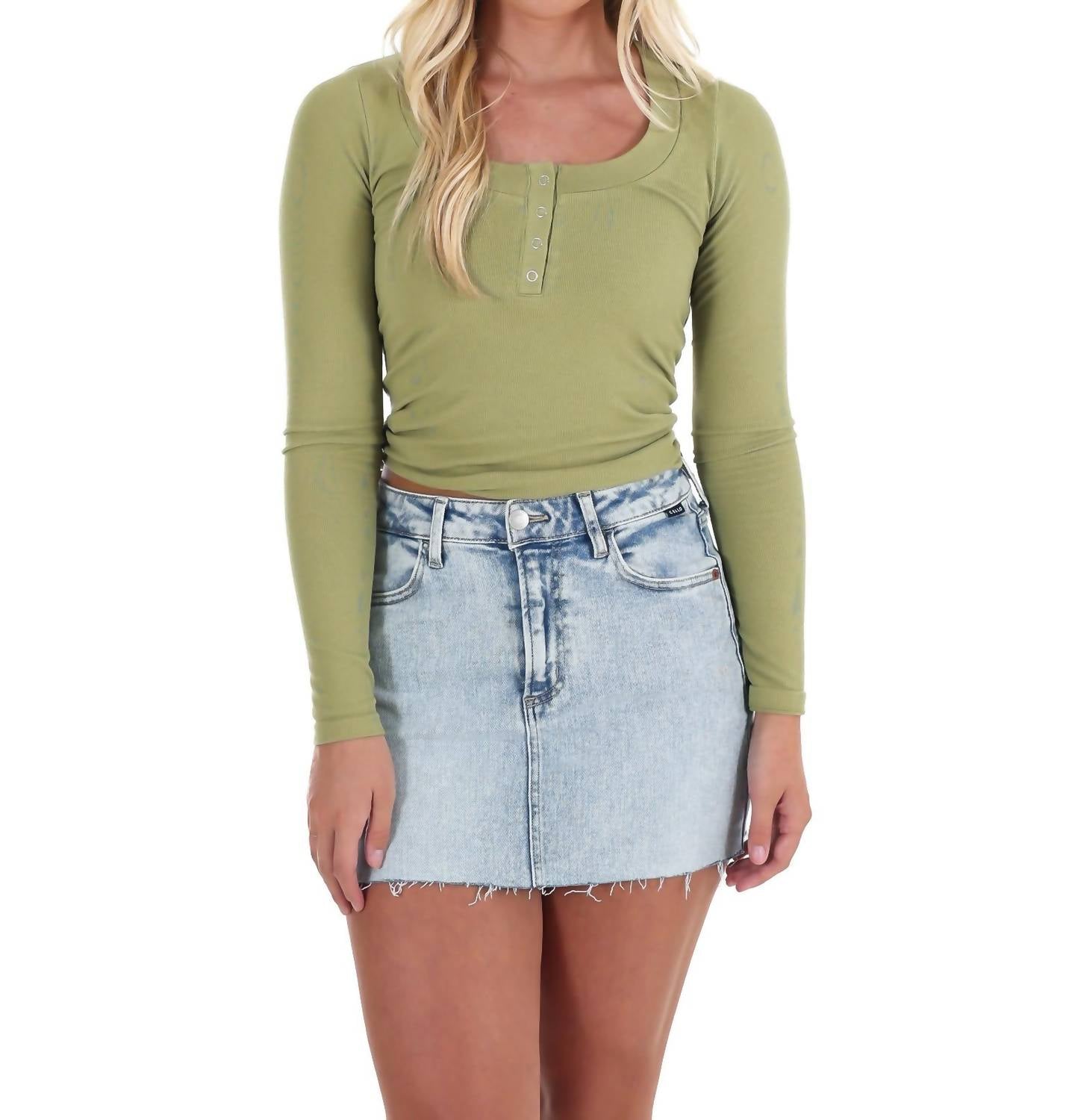 Free People Wide Awake Layering Top in mosstone - women's long sleeve top - detail view