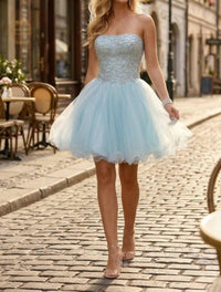 Terani Couture - Elegant Homecoming Prom Strapless Beaded Evening Tulle Dress