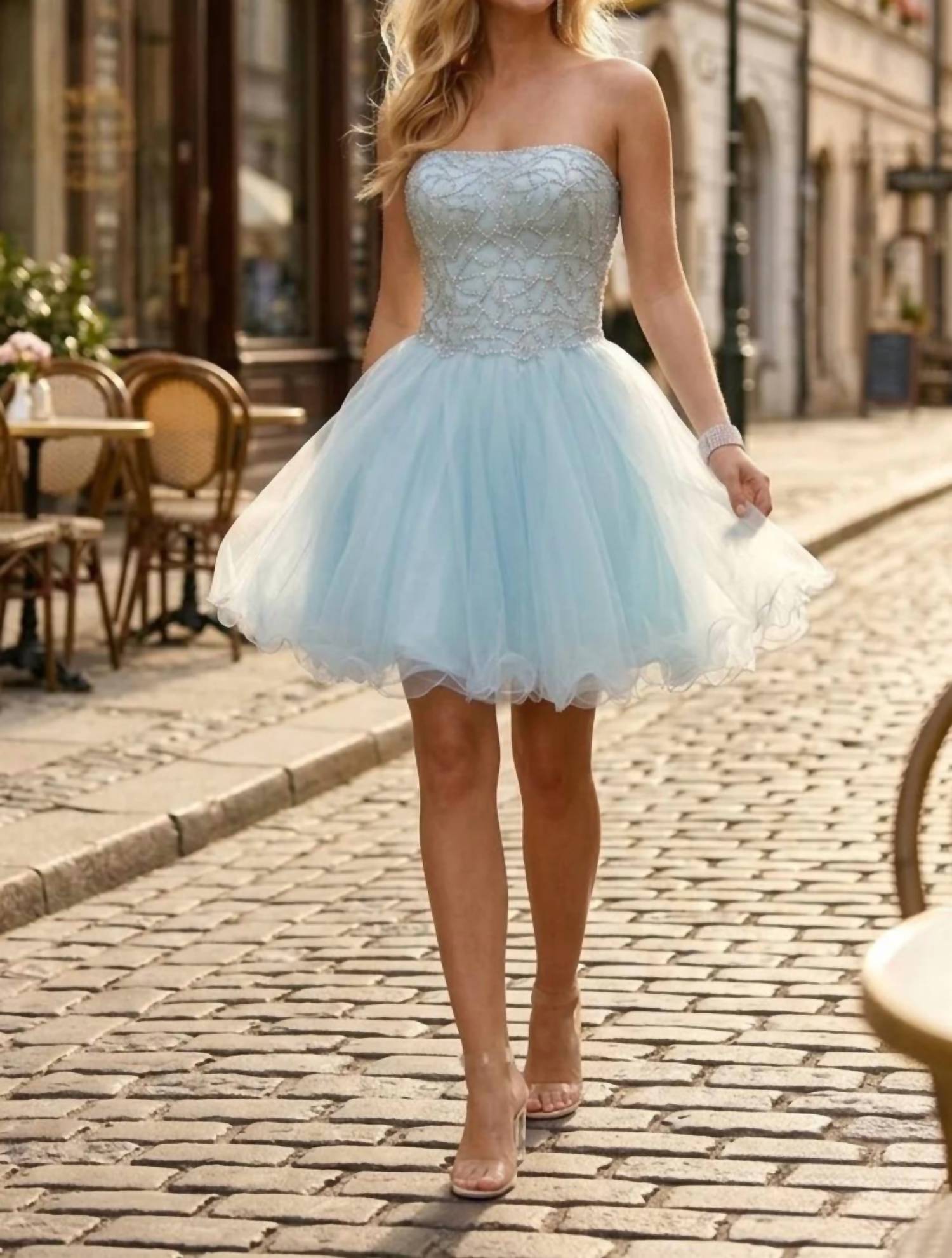 Terani Couture - Elegant Homecoming Prom Strapless Beaded Evening Tulle Dress