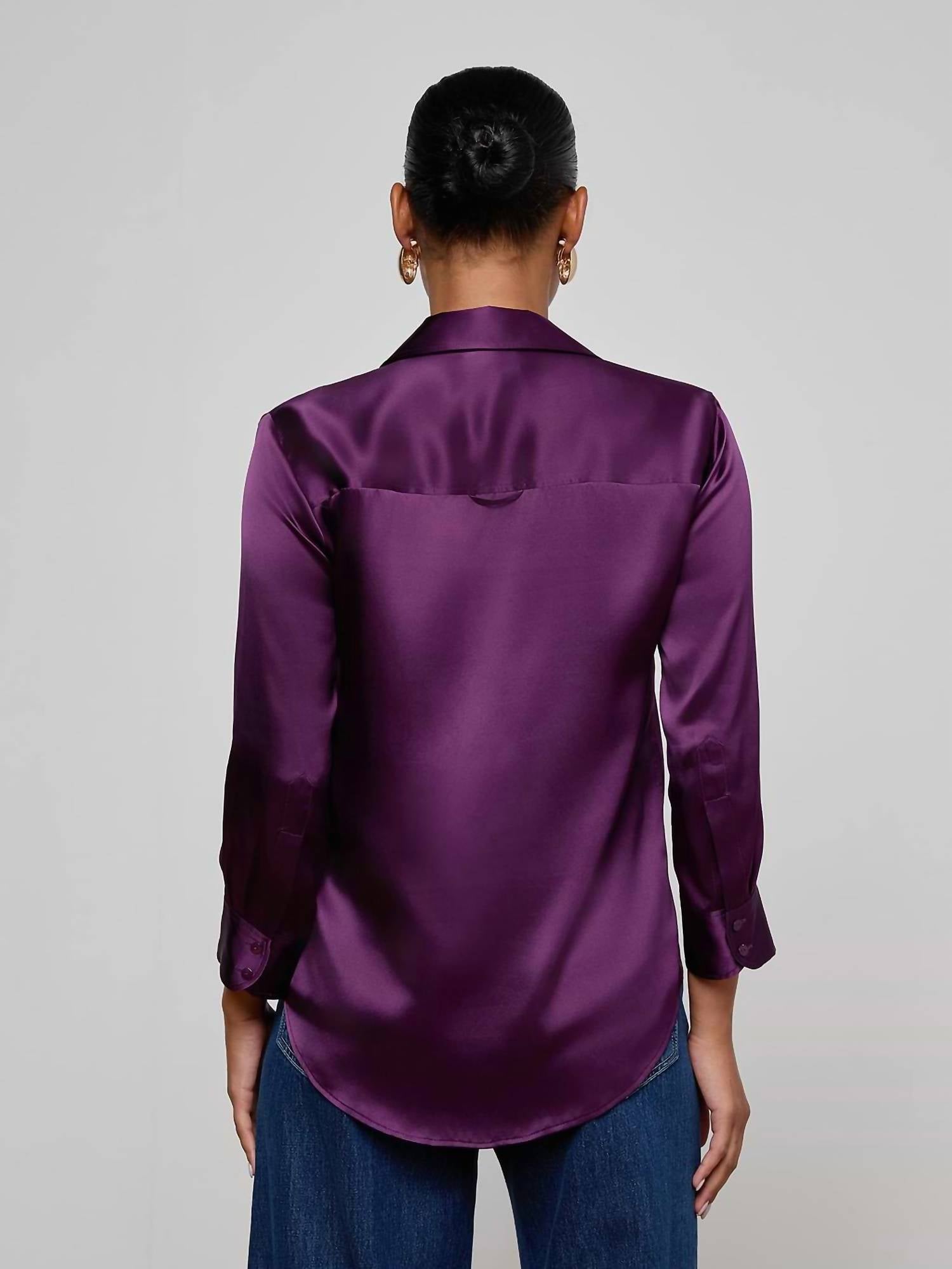 L'Agence Dani Silk Blouse in medium violet - women's blouse - alternate view