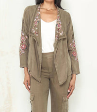 Paparazzi - Tencel Embroidered Open Front Cardigan Jacket