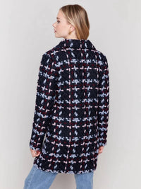 CHARLIE B Straight Cut Plaid Boucle Coat in pastel - women's jacket - alternate view