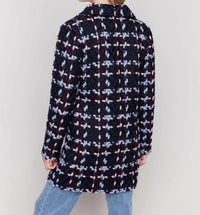 CHARLIE B Straight Cut Plaid Boucle Coat in pastel - women's jacket - detail view