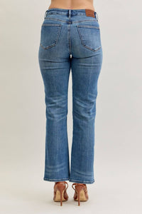 Judy Blue Reese Mid Rise Slim Straight Leg Jeans in blue - women's jeans - detail view