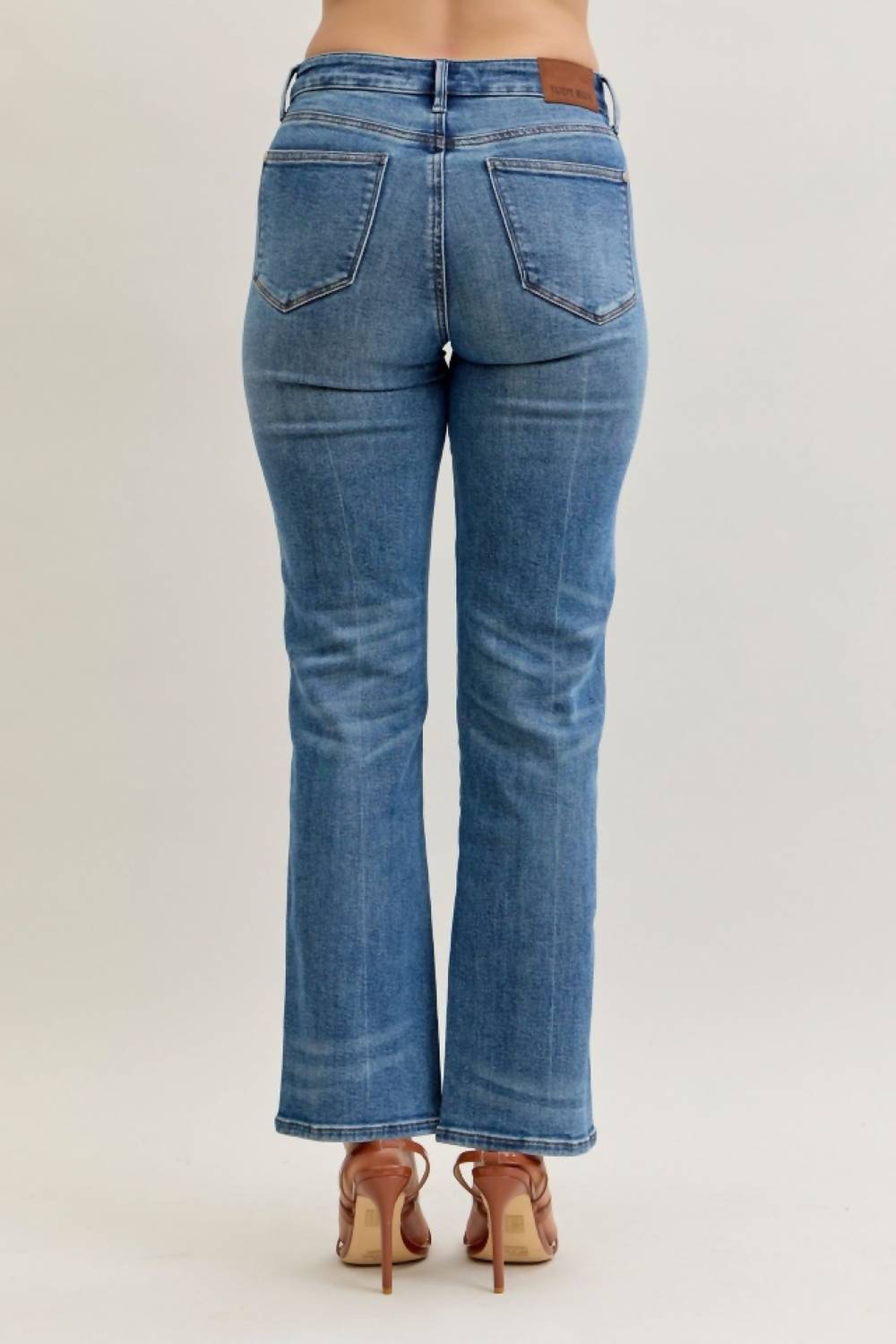 Judy Blue Reese Mid Rise Slim Straight Leg Jeans in blue - women's jeans - detail view
