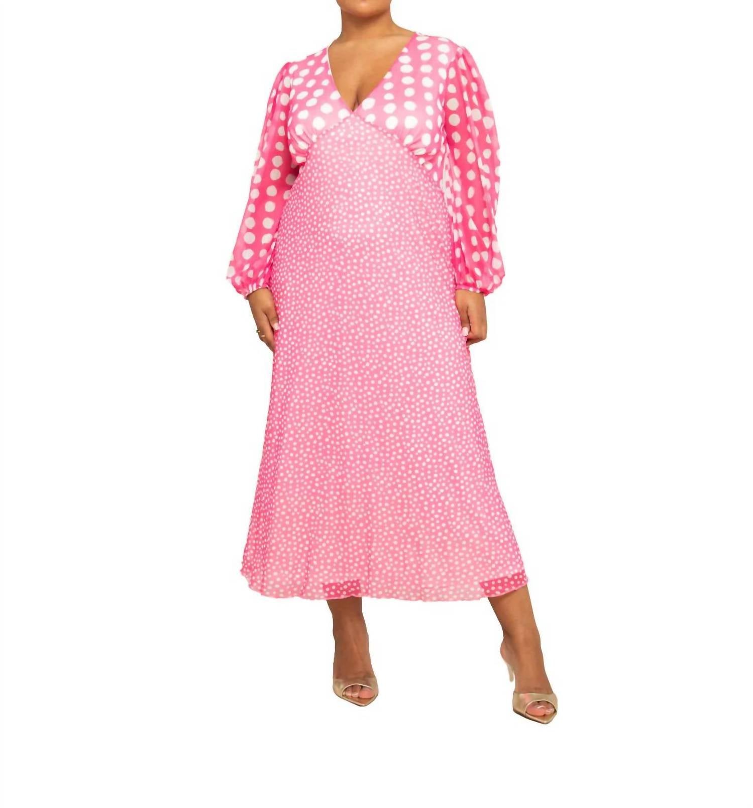 Fashion Szn Curve - Vibrant Polka Dot Mesh Midi Dress - Plus