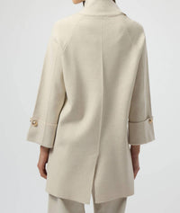 Joseph Ribkoff Overlap Collar Sweater Knit Cardigan Top in birch melange - women's sweater - detail view