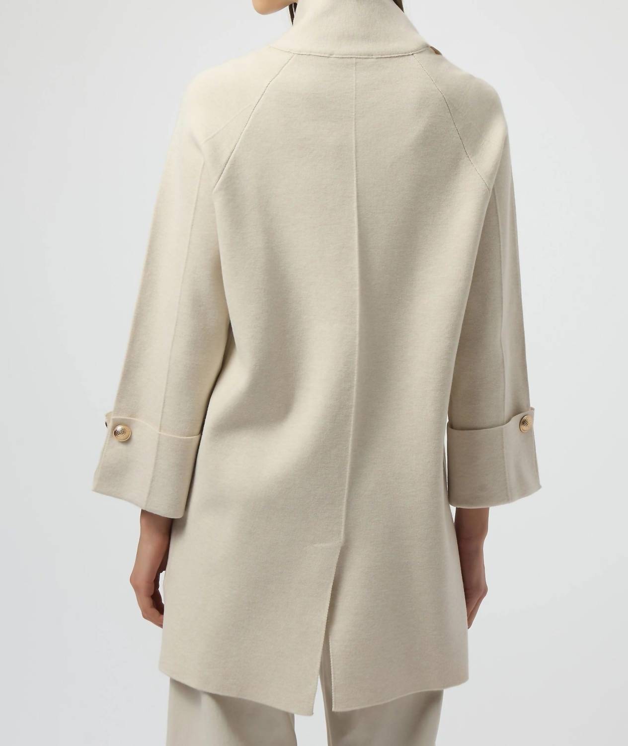 Joseph Ribkoff Overlap Collar Sweater Knit Cardigan Top in birch melange - women's sweater - detail view