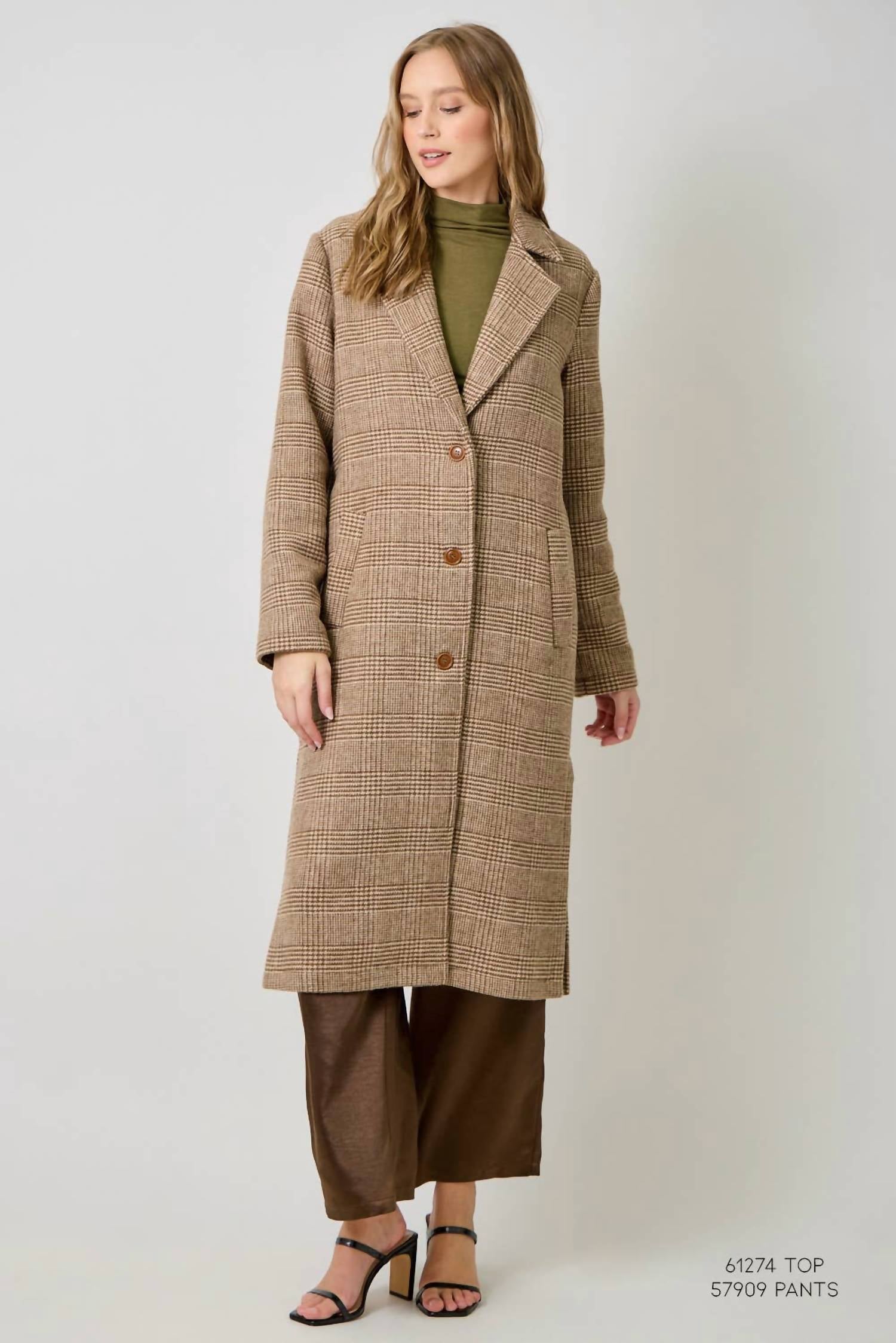 Mystree - Houndstooth Plaid Long Coat