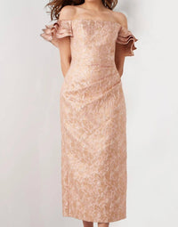 Jovani - Off The Shoulder Tea Length Dress