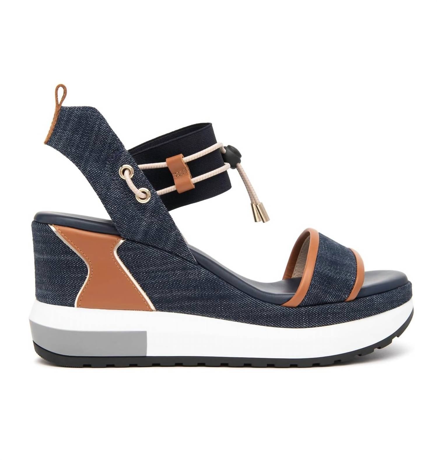 NeroGiardini Women's Utility Wedge Sandal With Straps in jeans - women's shoe